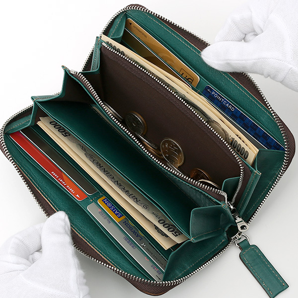長財布 メンズ 本革 ラウンドファスナー グリーン 緑色 財布 レザー 日本製 レディース 大容量 サイフ 小銭入れあり ボーデッサン(BEAU DESSIN)