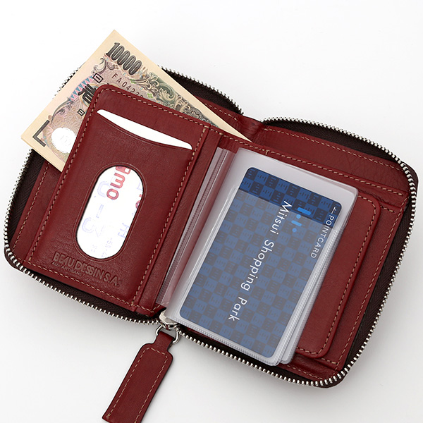  二つ折り 財布 メンズ 本革 レザー レッド ワイン 赤色 日本製 サイフ レディース 大容量 財布 小銭入れあり かわいい ボーデッサン(BEAU DESSIN)