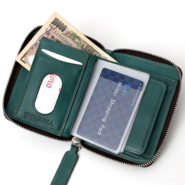  二つ折り 財布 メンズ 本革 レザー グリーン 緑色 日本製 サイフ レディース 大容量 財布 小銭入れあり かわいい ボーデッサン(BEAU DESSIN)