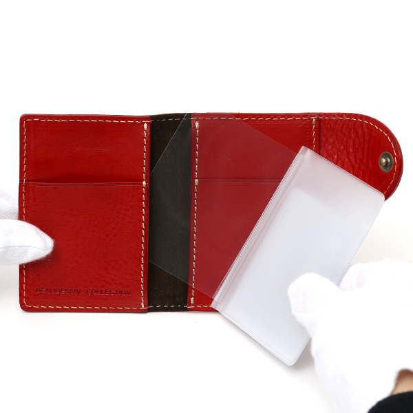  パスケース メンズ 定期入れ レディース レッド ワイン 赤色 本革 レザー カードケース 日本製 二つ折り 折りたたみ スナップボタン ボーデッサン(BEAU DESSIN)