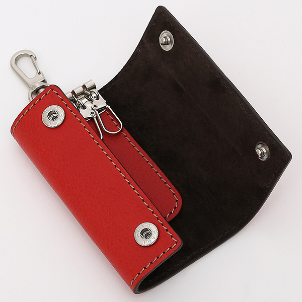  キーケース メンズ 本革 レディース レザー レッド ワイン 赤色 キーホルダー スナップボタン かわいい オシャレ キーケース プレゼント 贈り物 ボーデッサン