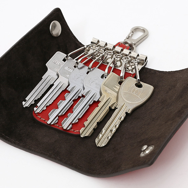  キーケース メンズ 本革 レディース レザー レッド ワイン 赤色 キーホルダー スナップボタン かわいい オシャレ キーケース プレゼント 贈り物 ボーデッサン