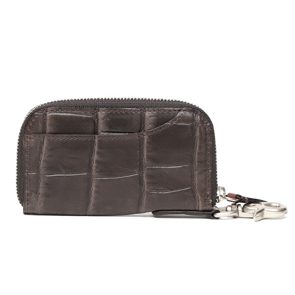 ボーデッサン(BEAU DESSIN) クロコ型押し レザー ファスナー付き キーケース チョコ