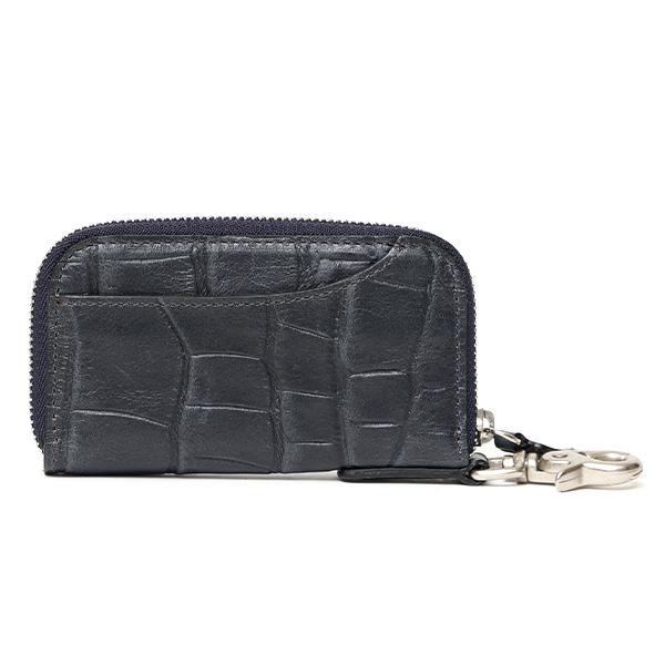 ボーデッサン(BEAU DESSIN) クロコ型押し レザー ファスナー付き キーケース ネイビー