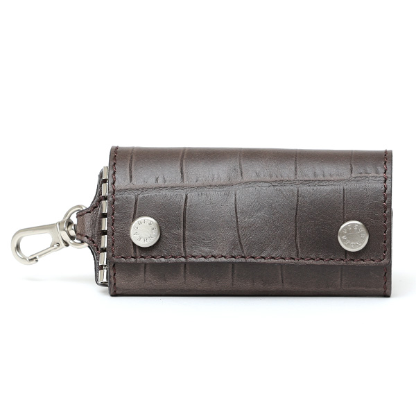 ボーデッサン(BEAU DESSIN) クロコ型押し レザー キーケース チョコ