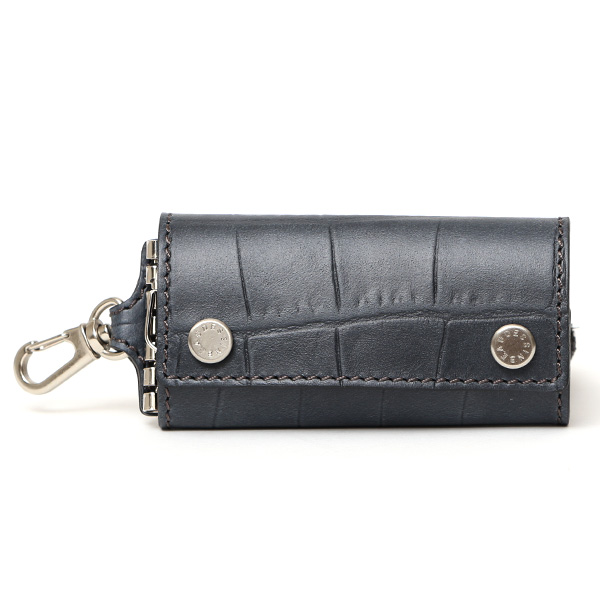 ボーデッサン(BEAU DESSIN) クロコ型押し レザー キーケース ネイビー