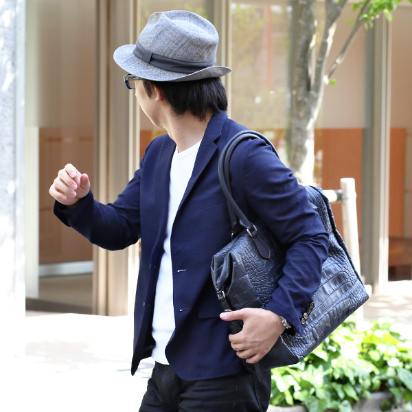  トートバッグ メンズ 日本製 クロコ 型押し 本革 レザー ブルー ネイビー 青色 A4 国産 ブランド ビジネスバッグ カバン 鞄 おしゃれ 高級 大人 仕事 ビジネス 軽量 通勤 通学 クロコダイル ワニ革 ボーデッサン(BEAU DESSIN)