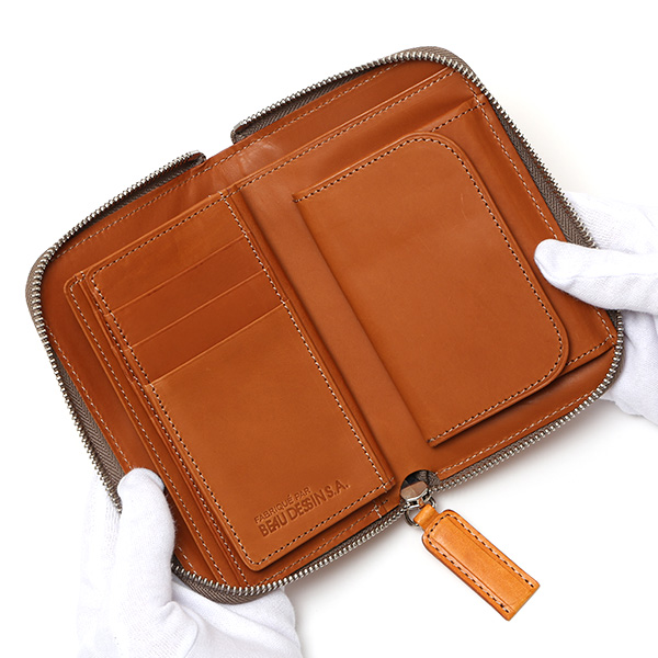  財布 二つ折り ラウンドファスナー ZIP 本革 日本製 ブランド おさいふ 大容量 カード入れ 束入れ キャメル ブラウン 茶 茶色 レザー ウォレット コンパクト 小銭入れ 革 小ぶり ポケットサイズ LM1431 ボーデッサン(BEAU DESSIN)