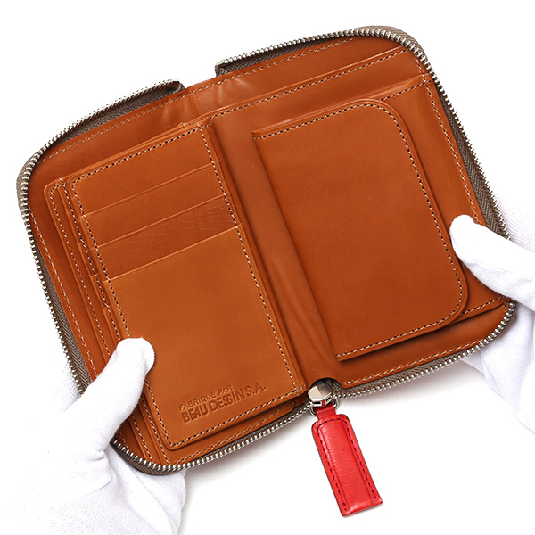  財布 二つ折り ラウンドファスナー ZIP 本革 日本製 ブランド おさいふ 大容量 カード入れ 束入れ レッド ワイン 赤色 レザー ウォレット コンパクト 小銭入れ 革 小ぶり ポケットサイズ LM1431 ボーデッサン(BEAU DESSIN)