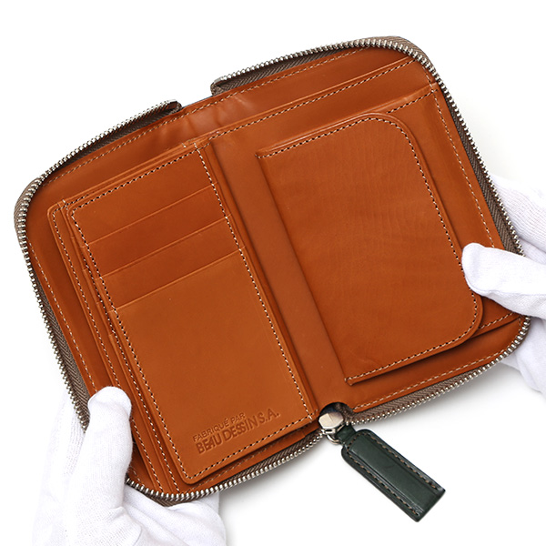  財布 二つ折り ラウンドファスナー ZIP 本革 日本製 ブランド おさいふ 大容量 カード入れ 束入れ グリーン 緑色 レザー ウォレット コンパクト 小銭入れ 革 小ぶり ポケットサイズ LM1431 ボーデッサン(BEAU DESSIN)