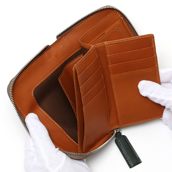  財布 二つ折り ラウンドファスナー ZIP 本革 日本製 ブランド おさいふ 大容量 カード入れ 束入れ グリーン 緑色 レザー ウォレット コンパクト 小銭入れ 革 小ぶり ポケットサイズ LM1431 ボーデッサン(BEAU DESSIN)