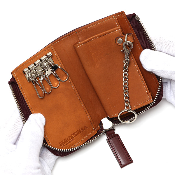  キーケース スマートキー 車 鍵 本革 コンパクト 鍵入れ ケース ブライドルレザー 日本製 ブランド レッド ワイン 赤色 カード入れ 彼氏 旦那 夫 誕生日 クリスマス プレゼント ギフト BL2678 ボーデッサン(BEAU DESSIN)