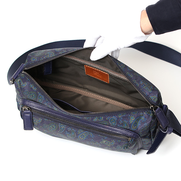 ショルダーバッグ おしゃれ ナイロン ペイズリー柄 ブランド イタリア リモンタナイロン 上品 カジュアル ブルー ネイビー 青色 男女兼用 メンズ 斜め掛け ボディバッグ 総柄 日本製 高級 鞄 ボーデッサン(BEAU DESSIN) DP2962
