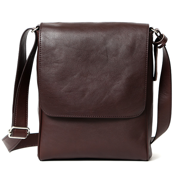 ボーデッサン(BEAU DESSIN) ピケットレザー フラップ付き ショルダーバッグ ダークブラウン