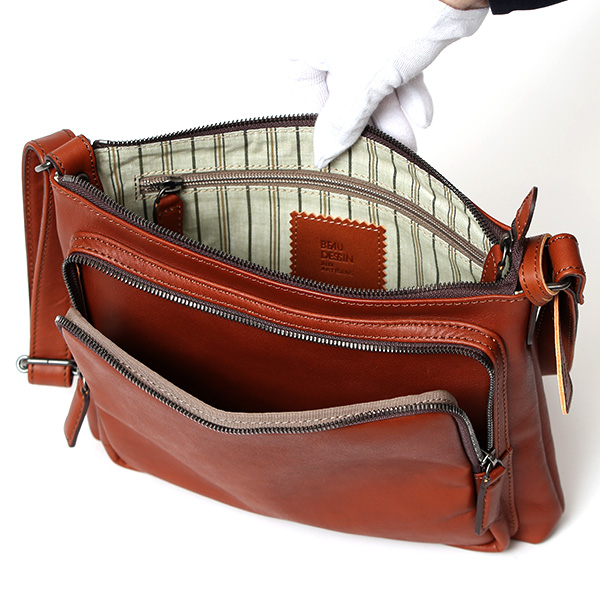 ショルダーバッグ 革 メンズ レザー 斜め掛け メッセンジャーバッグ 薄マチ レディース サコッシュ 鞄 ブラウン 茶 茶色 プレゼント 男性 丈夫 軽い 30代 40代 50代 普段使い 送料無料 ボーデッサン(BEAU DESSIN) PK2945