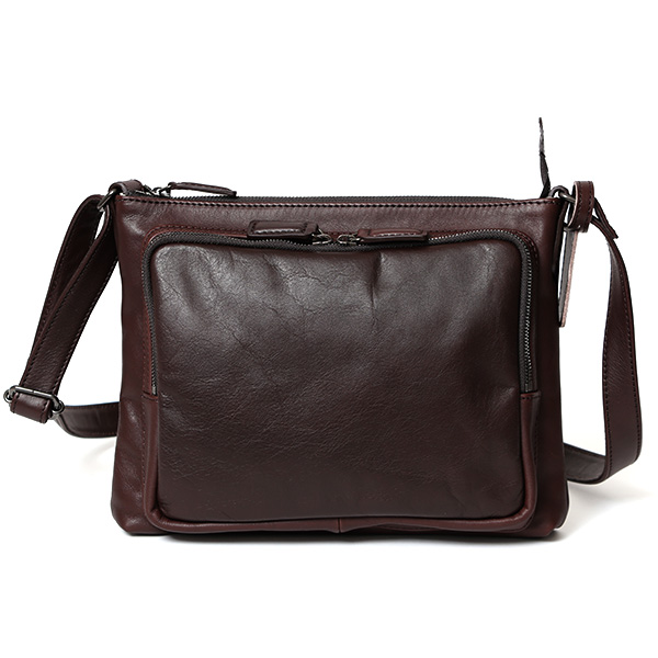 ボーデッサン(BEAU DESSIN) ピケットレザー ショルダーバッグ ダークブラウン