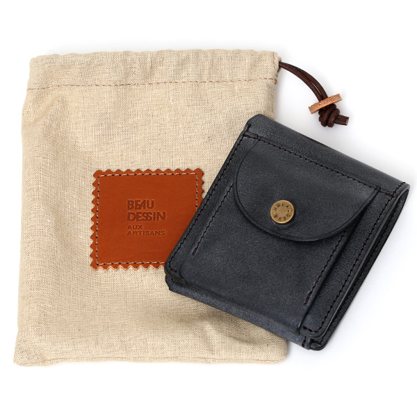 ボーデッサン(BEAU DESSIN) 本革 ミニ財布 二つ折り 日本製 レザー 財布 ブラック 黒 黒色 メンズ レディース 二つ折り フルタンニン鞣し ミニ財布 小銭入れあり 小型 小さい 国産 ブランド 男性 女性 プレゼント ユニセックス ギフト