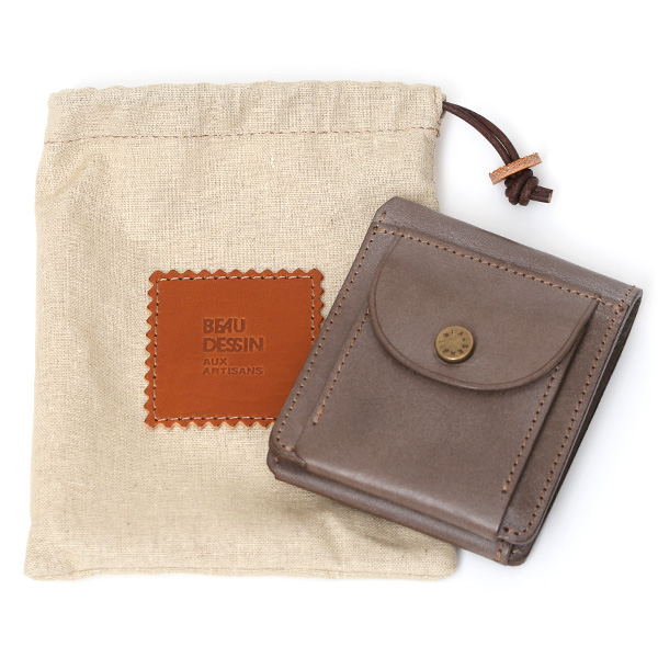  ボーデッサン(BEAU DESSIN) 本革 ミニ財布 二つ折り 日本製 レザー 財布 グレー グレイ 灰色 メンズ レディース 二つ折り フルタンニン鞣し ミニ財布 小銭入れあり 小型 小さい 国産 ブランド 男性 女性 プレゼント ユニセックス ギフト
