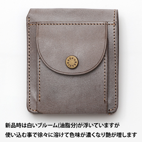 ボーデッサン(BEAU DESSIN) 本革 ミニ財布 二つ折り 日本製 レザー 財布 グレー グレイ 灰色 メンズ レディース 二つ折り フルタンニン鞣し ミニ財布 小銭入れあり 小型 小さい 国産 ブランド 男性 女性 プレゼント ユニセックス ギフト