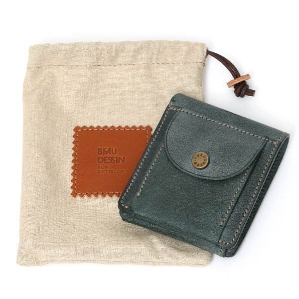 ボーデッサン(BEAU DESSIN) 本革 ミニ財布 二つ折り 日本製 レザー 財布 グリーン 緑色 メンズ レディース 二つ折り フルタンニン鞣し ミニ財布 小銭入れあり 小型 小さい 国産 ブランド 男性 女性 プレゼント ユニセックス ギフト