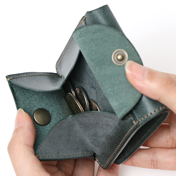  ボーデッサン(BEAU DESSIN) 本革 ミニ財布 二つ折り 日本製 レザー 財布 グリーン 緑色 メンズ レディース 二つ折り フルタンニン鞣し ミニ財布 小銭入れあり 小型 小さい 国産 ブランド 男性 女性 プレゼント ユニセックス ギフト