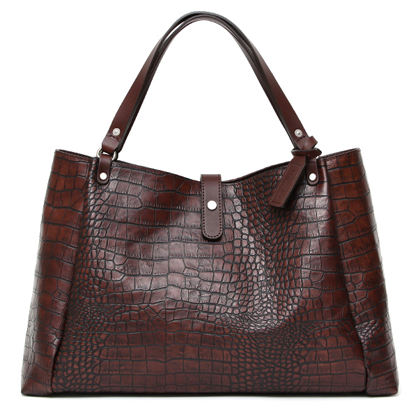 ボーデッサン(BEAU DESSIN) クロコアンティーク レザー トートバッグ ダークブラウン