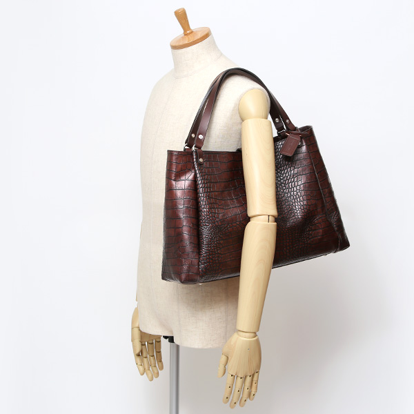  クロコ 型押し トートバッグ メンズ 本革 レザー 日本製 ブランド 軽量 ダークブラウン ブラウン 茶 茶色 ビジネスバッグ ビジネストート オフィスカジュアル A4 ワニ革 クロコダイル 金型押し レディース ユニセックス 男性 女性 ボーデッサン(BEAU DESSIN)