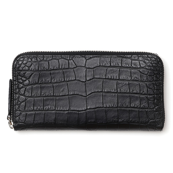 ボーデッサン(BEAU DESSIN) クロコアンティーク ラウンドファスナー レザー 長財布 ブラック