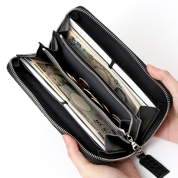  クロコ 型押し ラウンドファスナー 長財布 メンズ 本革 レザー 日本製 ブランド ブラック 黒 黒色 ワニ革 クロコダイル 金型押し 小銭入れ あり 高級 ギフト プレゼント レディース ユニセックス 男性 女性 ボーデッサン(BEAU DESSIN)