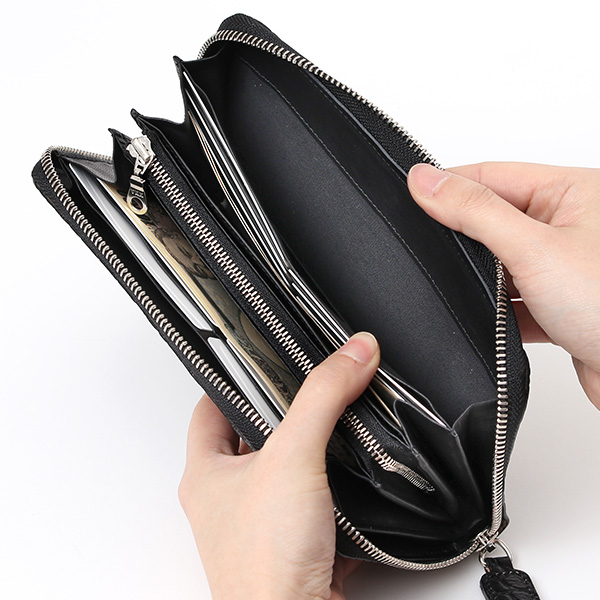  クロコ 型押し ラウンドファスナー 長財布 メンズ 本革 レザー 日本製 ブランド ブラック 黒 黒色 ワニ革 クロコダイル 金型押し 小銭入れ あり 高級 ギフト プレゼント レディース ユニセックス 男性 女性 ボーデッサン(BEAU DESSIN)