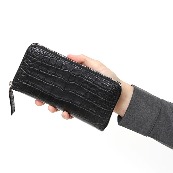  クロコ 型押し ラウンドファスナー 長財布 メンズ 本革 レザー 日本製 ブランド ブラック 黒 黒色 ワニ革 クロコダイル 金型押し 小銭入れ あり 高級 ギフト プレゼント レディース ユニセックス 男性 女性 ボーデッサン(BEAU DESSIN)