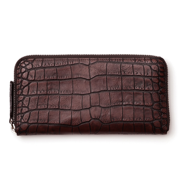 ボーデッサン(BEAU DESSIN) クロコアンティーク ラウンドファスナー レザー 長財布 ダークブラウン