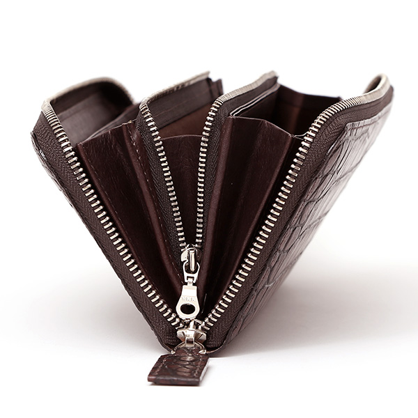  クロコ 型押し ラウンドファスナー 長財布 メンズ 本革 レザー 日本製 ブランド ダークブラウン ブラウン 茶 茶色 ワニ革 クロコダイル 金型押し 小銭入れ あり 高級 ギフト プレゼント レディース ユニセックス 男性 女性 ボーデッサン(BEAU DESSIN)