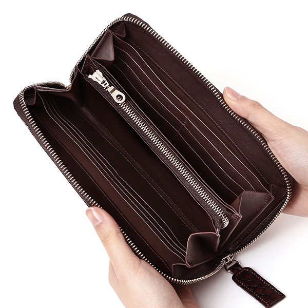  クロコ 型押し ラウンドファスナー 長財布 メンズ 本革 レザー 日本製 ブランド ダークブラウン ブラウン 茶 茶色 ワニ革 クロコダイル 金型押し 小銭入れ あり 高級 ギフト プレゼント レディース ユニセックス 男性 女性 ボーデッサン(BEAU DESSIN)