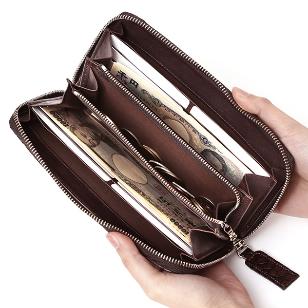  クロコ 型押し ラウンドファスナー 長財布 メンズ 本革 レザー 日本製 ブランド ダークブラウン ブラウン 茶 茶色 ワニ革 クロコダイル 金型押し 小銭入れ あり 高級 ギフト プレゼント レディース ユニセックス 男性 女性 ボーデッサン(BEAU DESSIN)