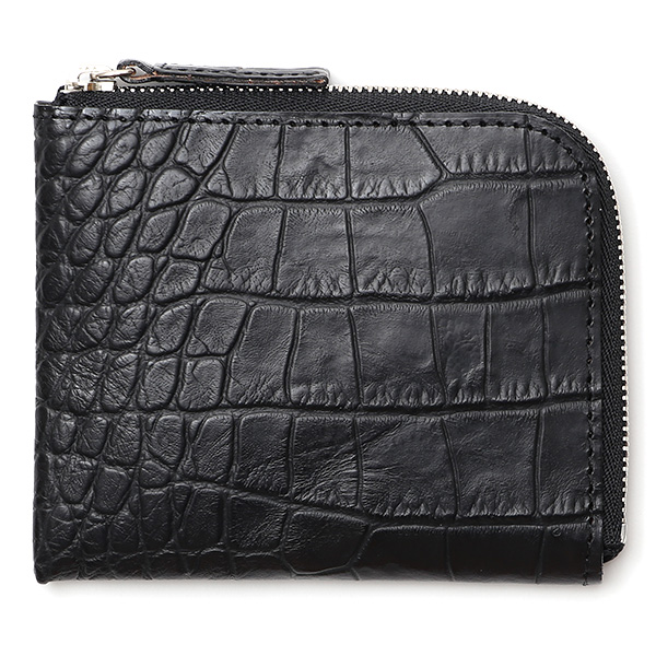 ボーデッサン(BEAU DESSIN) クロコアンティーク L-ZIP レザー ミニ財布 ブラック