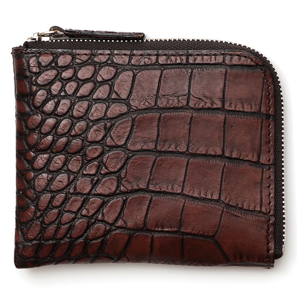 ボーデッサン(BEAU DESSIN) クロコアンティーク L-ZIP レザー ミニ財布 ダークブラウン