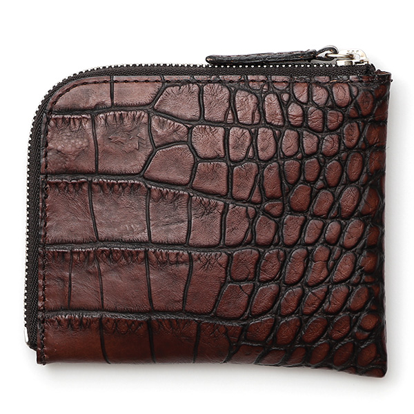  クロコ 型押し ミニ財布 メンズ 本革 レザー 日本製 ブランド ダークブラウン ブラウン 茶 茶色 L字 ワニ革 クロコダイル 金型押し 小銭入れ あり 高級 ギフト プレゼント レディース ユニセックス 男性 女性 ボーデッサン(BEAU DESSIN)