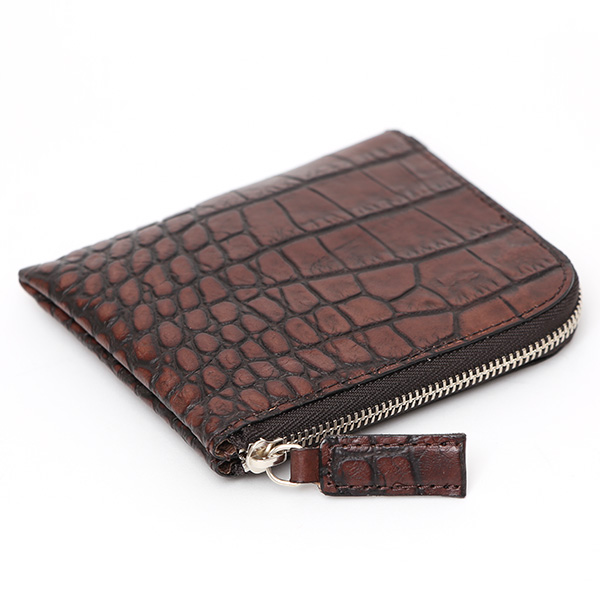  クロコ 型押し ミニ財布 メンズ 本革 レザー 日本製 ブランド ダークブラウン ブラウン 茶 茶色 L字 ワニ革 クロコダイル 金型押し 小銭入れ あり 高級 ギフト プレゼント レディース ユニセックス 男性 女性 ボーデッサン(BEAU DESSIN)