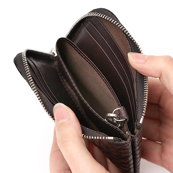  クロコ 型押し ミニ財布 メンズ 本革 レザー 日本製 ブランド ダークブラウン ブラウン 茶 茶色 L字 ワニ革 クロコダイル 金型押し 小銭入れ あり 高級 ギフト プレゼント レディース ユニセックス 男性 女性 ボーデッサン(BEAU DESSIN)