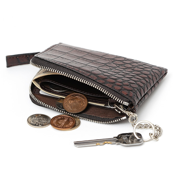  クロコ 型押し ミニ財布 メンズ 本革 レザー 日本製 ブランド ダークブラウン ブラウン 茶 茶色 L字 ワニ革 クロコダイル 金型押し 小銭入れ あり 高級 ギフト プレゼント レディース ユニセックス 男性 女性 ボーデッサン(BEAU DESSIN)