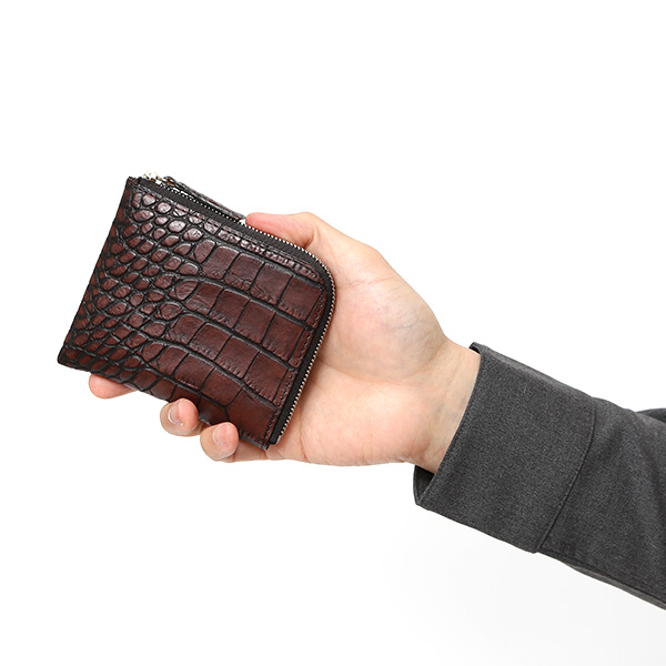  クロコ 型押し ミニ財布 メンズ 本革 レザー 日本製 ブランド ダークブラウン ブラウン 茶 茶色 L字 ワニ革 クロコダイル 金型押し 小銭入れ あり 高級 ギフト プレゼント レディース ユニセックス 男性 女性 ボーデッサン(BEAU DESSIN)