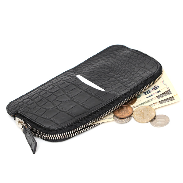  クロコ 型押し 長財布 束入れ 薄マチ メンズ 本革 レザー 日本製 ブランド ブラック 黒 黒色 ミニ財布 ワニ革 クロコダイル 金型押し 小銭入れ なし 高級 ギフト プレゼント レディース ユニセックス 男性 女性 ボーデッサン(BEAU DESSIN)