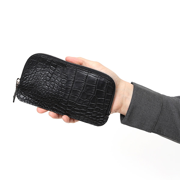  クロコ 型押し 長財布 束入れ 薄マチ メンズ 本革 レザー 日本製 ブランド ブラック 黒 黒色 ミニ財布 ワニ革 クロコダイル 金型押し 小銭入れ なし 高級 ギフト プレゼント レディース ユニセックス 男性 女性 ボーデッサン(BEAU DESSIN)