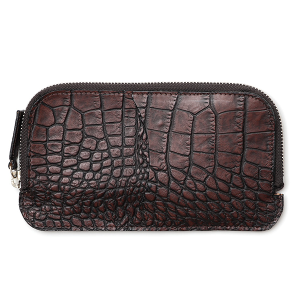 ボーデッサン(BEAU DESSIN) クロコアンティーク レザー マルチ長財布 CA3022 ダークブラウン