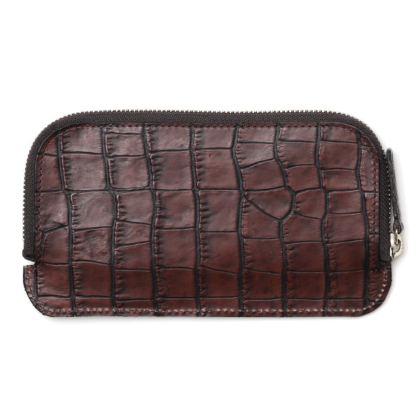 クロコ 型押し 長財布 束入れ 薄マチ メンズ 本革 レザー 日本製 ブランド ダークブラウン ブラウン 茶 茶色 ミニ財布 ワニ革 クロコダイル 金型押し 小銭入れ なし 高級 ギフト プレゼント レディース ユニセックス 男性 女性 ボーデッサン(BEAU DESSIN)