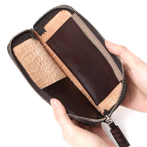 クロコ 型押し 長財布 束入れ 薄マチ メンズ 本革 レザー 日本製 ブランド ダークブラウン ブラウン 茶 茶色 ミニ財布 ワニ革 クロコダイル 金型押し 小銭入れ なし 高級 ギフト プレゼント レディース ユニセックス 男性 女性 ボーデッサン(BEAU DESSIN)