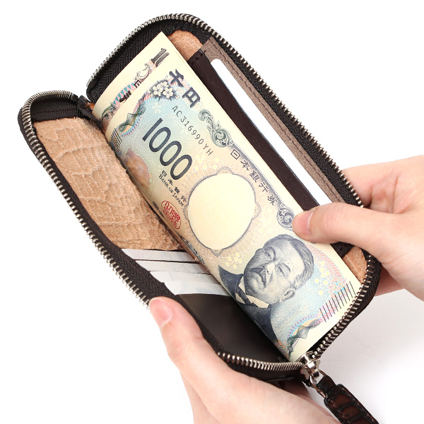 クロコ 型押し 長財布 束入れ 薄マチ メンズ 本革 レザー 日本製 ブランド ダークブラウン ブラウン 茶 茶色 ミニ財布 ワニ革 クロコダイル 金型押し 小銭入れ なし 高級 ギフト プレゼント レディース ユニセックス 男性 女性 ボーデッサン(BEAU DESSIN)