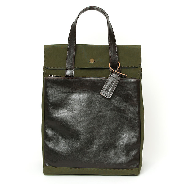 BEAU DESSIN(ボーデッサン) ザック×Mシュリンク フラップ付き縦型トートバッグ グリーン