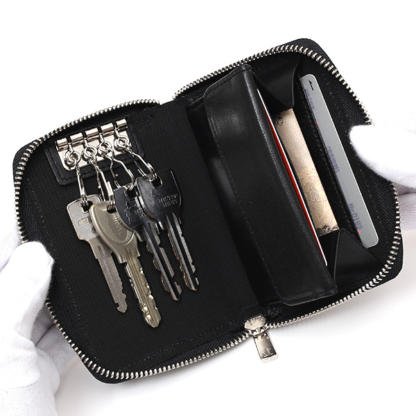  キーケース メンズ スマートキー 本革 日本製 ブランド レディース ラウンドファスナー 小ぶり ポーチ ブラック 黒 黒色 小銭入れ カードケース 車 鍵 レザー キーホルダー D ID NEST CARRYNEST(キャリーネスト)